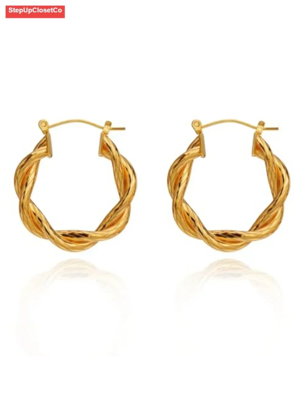 18K Gold Plated Twisted Hoop Earrings for Women, Small Hypoallergenic Stainless